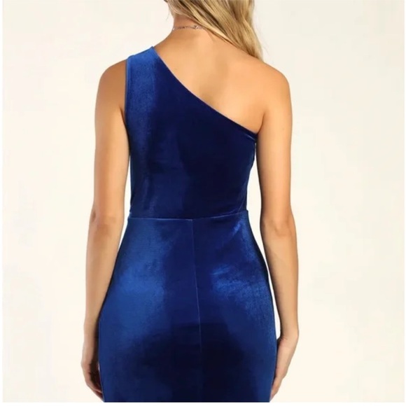 Lulu's Blue One-Shoulder Ruched Sheath Dress - Picture 2 of 6